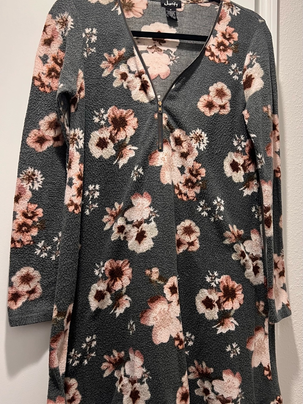 Justify Charcoal Floral Zip-Front Dress with Blush and Cream Blooms
